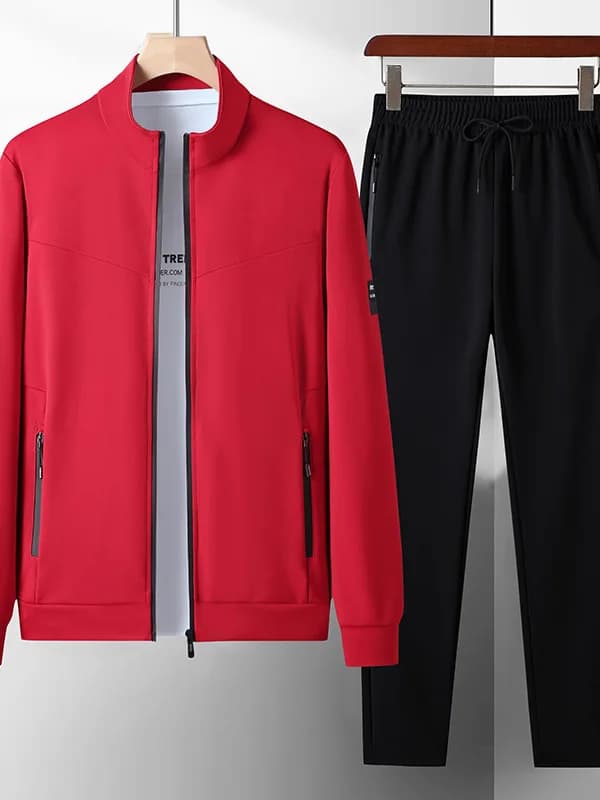 Completo Sportivo Casual da Uomo, Taglie Grandi, Primavera Autunno, Cardigan Aperto con Collo Alto alla Moda, Due Pezzi