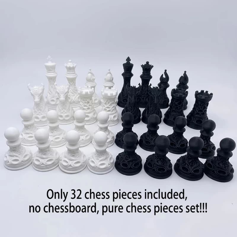 3D Printed Plastic Gothic Revival Black And White Chess Set Chess Pieces Artistic Ornaments And Decorative Figurines