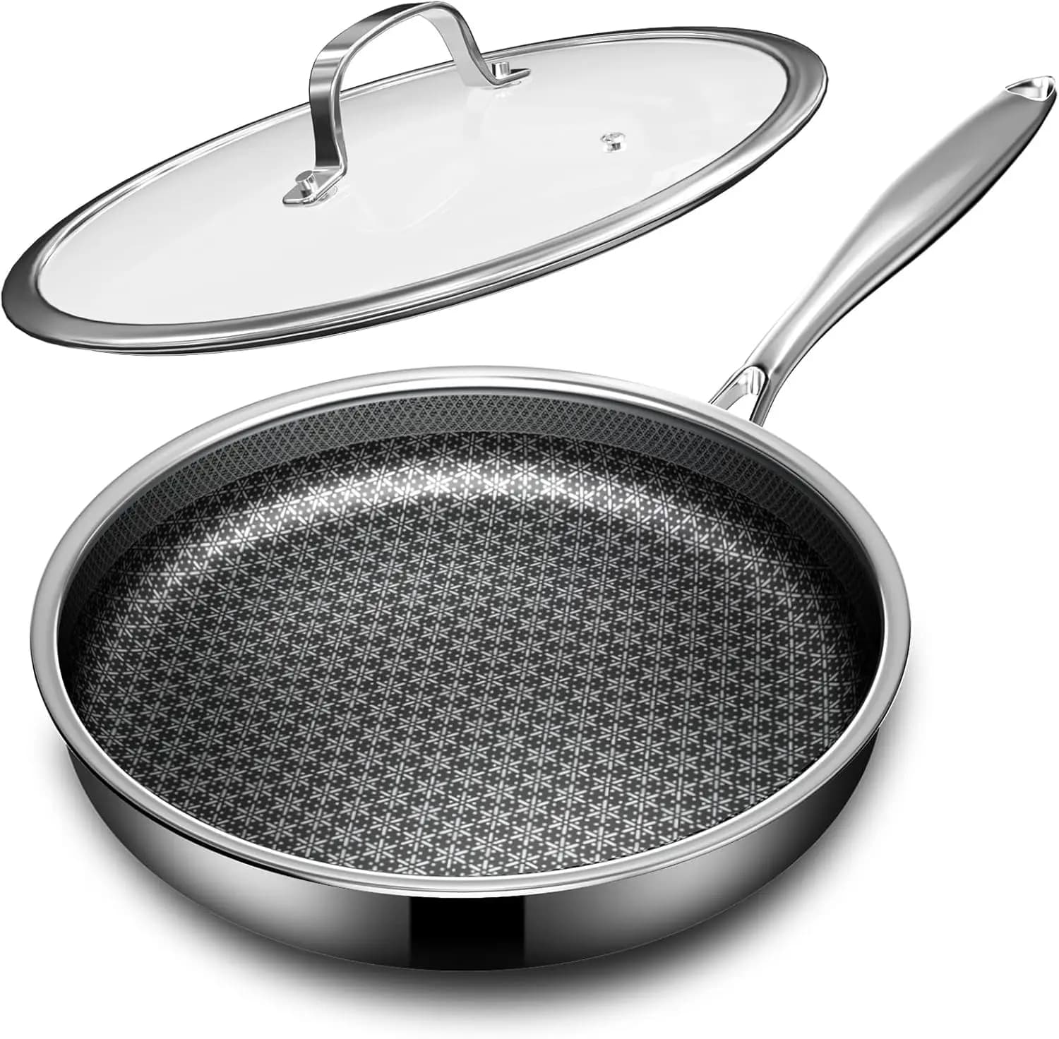 10 Dustproof pan with Cover, stainless steel Hybrid, Dishwasher Washable and Oven Suitable, Compatible with Induction