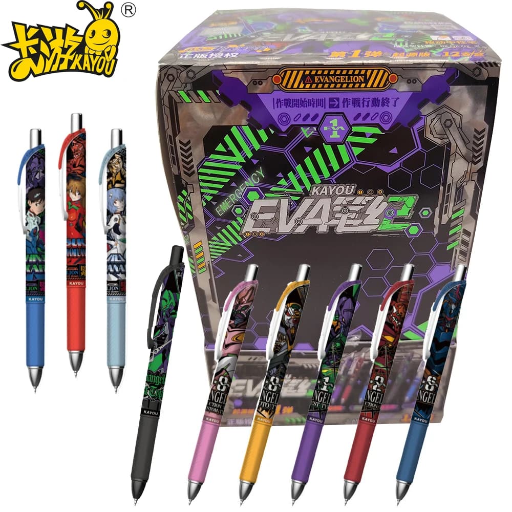 Nuove Penne a Sfera Originali KAYOU Neon Genesis Evangelion, Scatola Sorpresa di Cancelleria, Penne Gel Nere Cartoon per Bambini
