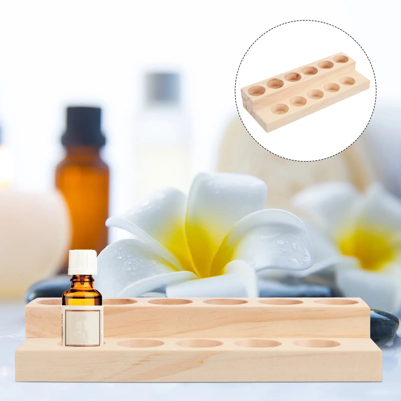 Espositore a 2 Livelli in Legno per Oli Essenziali, Organizzatore per Bottiglie, Scaffale per Profumi e Rossetti, Decorativo da Scrivania e Bancone