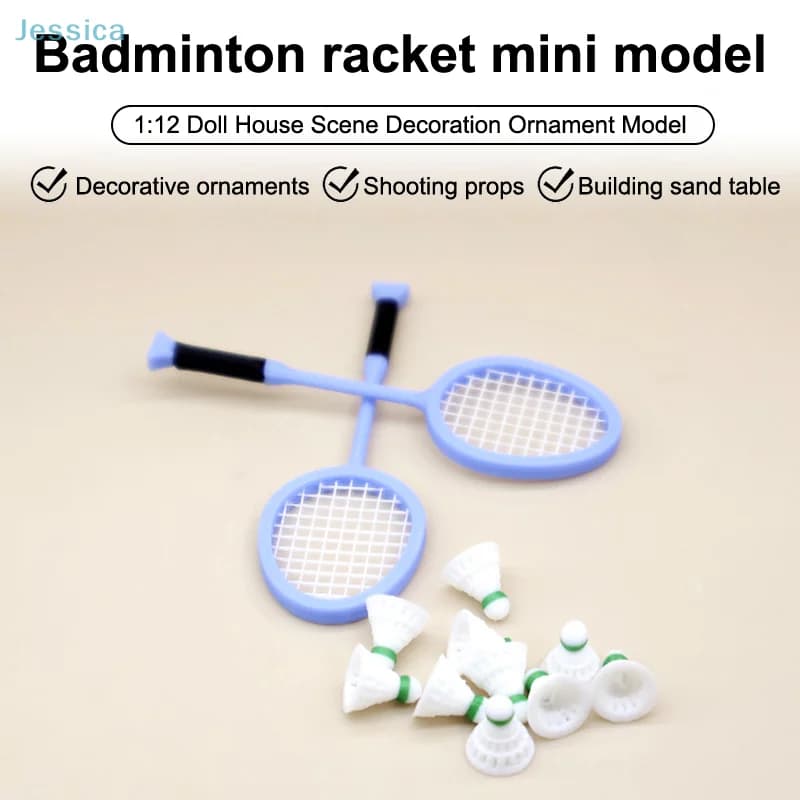 ♥ Set of miniature badminton racks for doll house 1:12 Mini sports simulation scene for fiction games