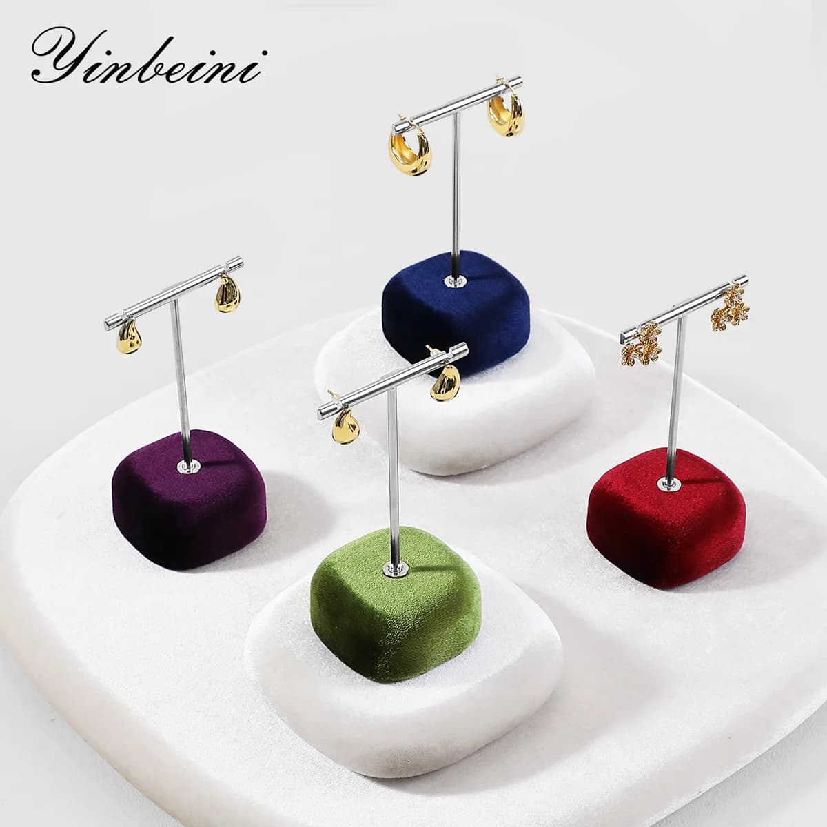 Yinbeini Velvet Earrings Ear Stud Display Stand Jewelry Accessories Storage Organizer Ring Showcase Props TB011