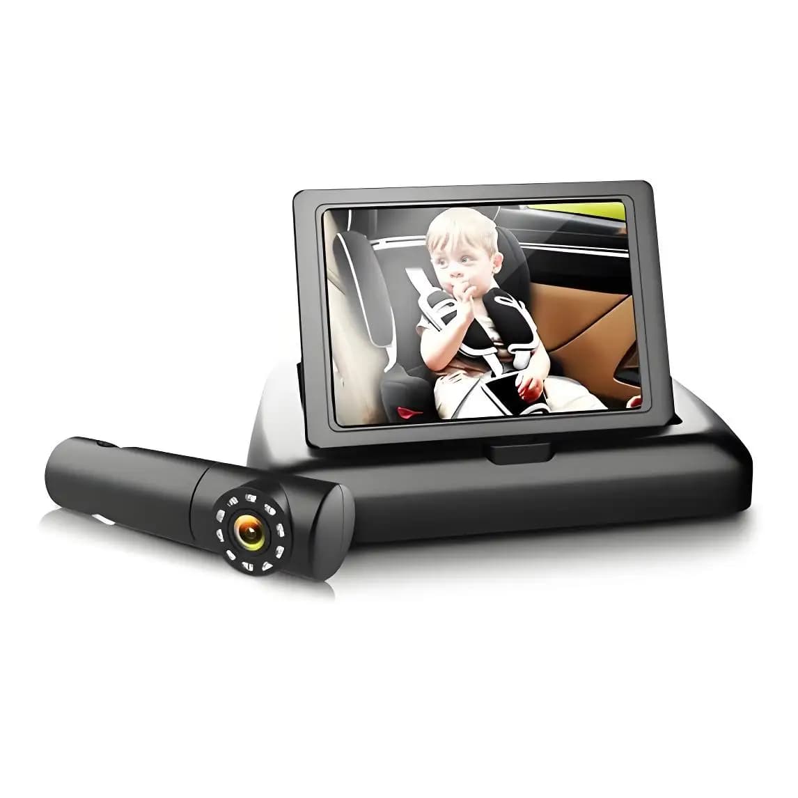 Monitor per auto pieghevole HD da 4,3 pollici per neonati, con visione notturna chiara e vista completa, per bambini e animali domestici
