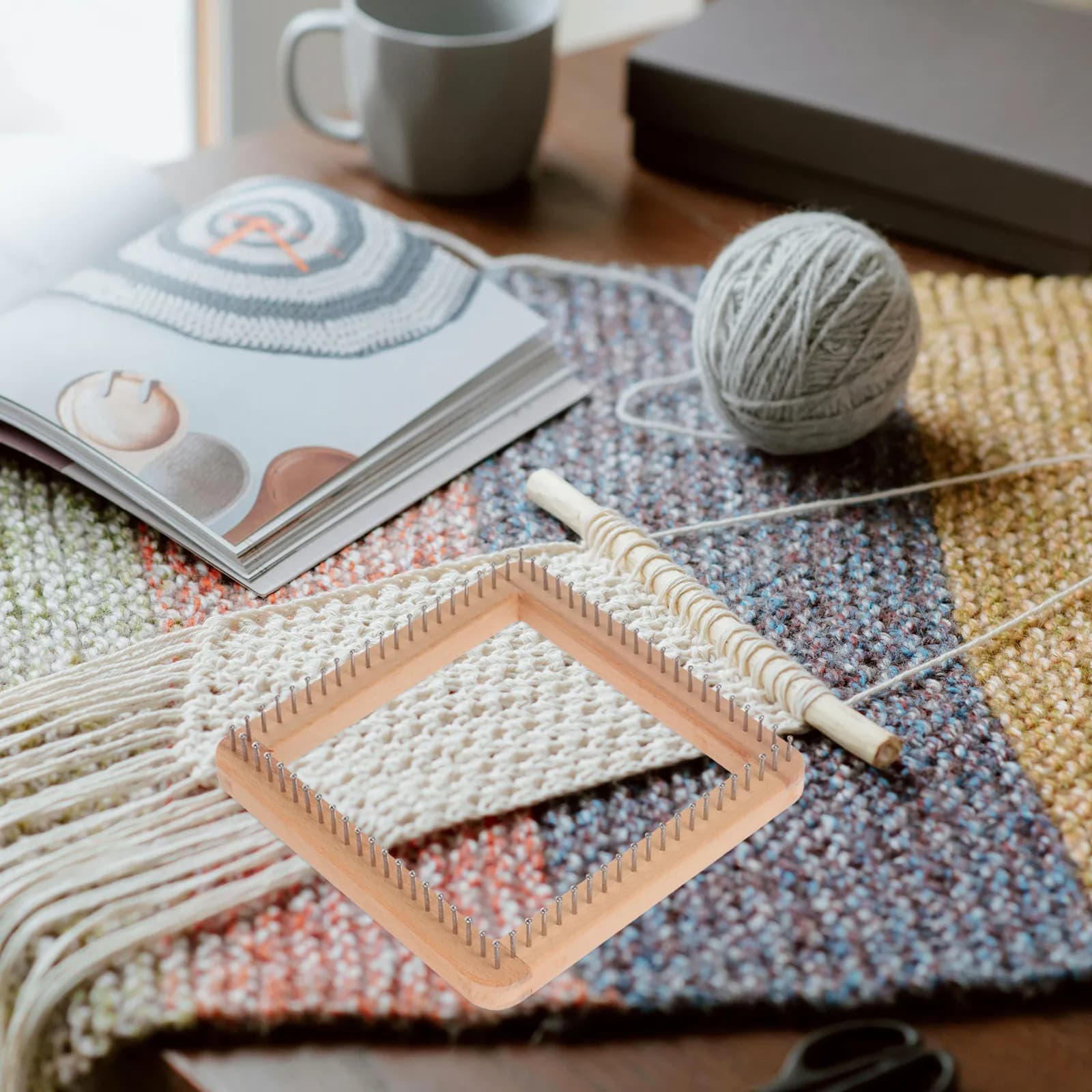 Wooden Square Weaving Loom DIY Knitting Board for Crafting Hats Scarves Shawls Versatile Peg Loom for Beginners and Advanced