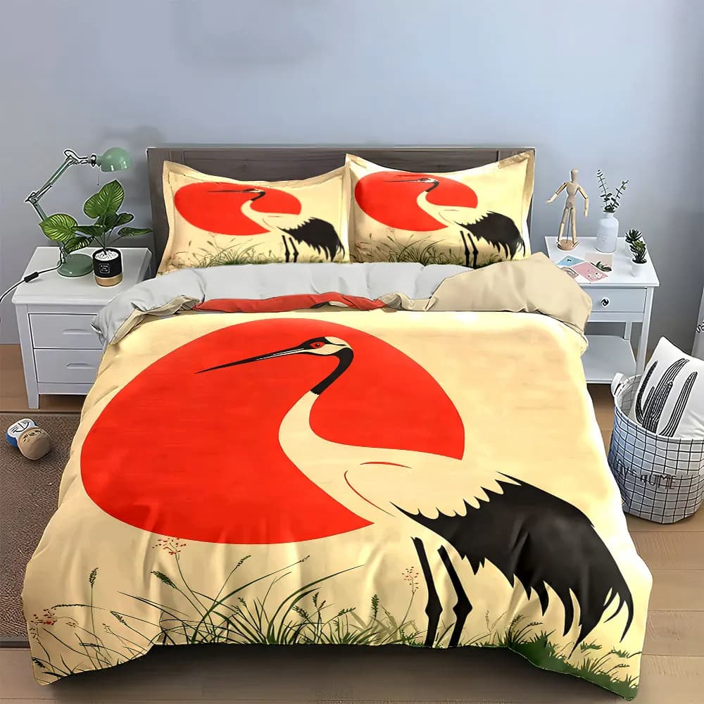 Elegante set di biancheria da letto con decorazioni a forma di gru, morbido e confortevole, include 1 copripiumino e 2 federe, idea regalo