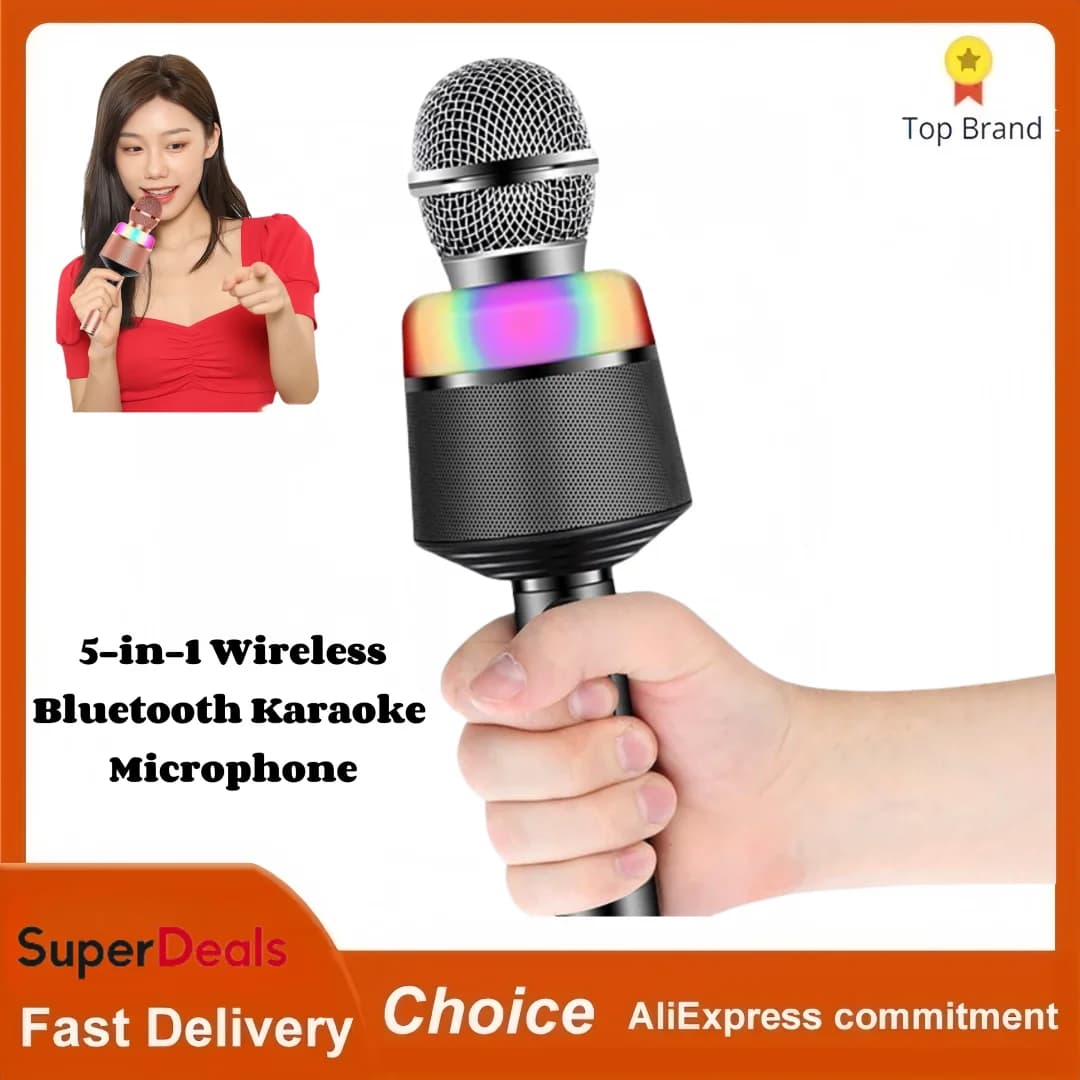 Macchina per karaoke per bambini e adulti, microfono per karaoke Microfono per karaoke wireless e Bluetooth con lampada RGB che cambia voce