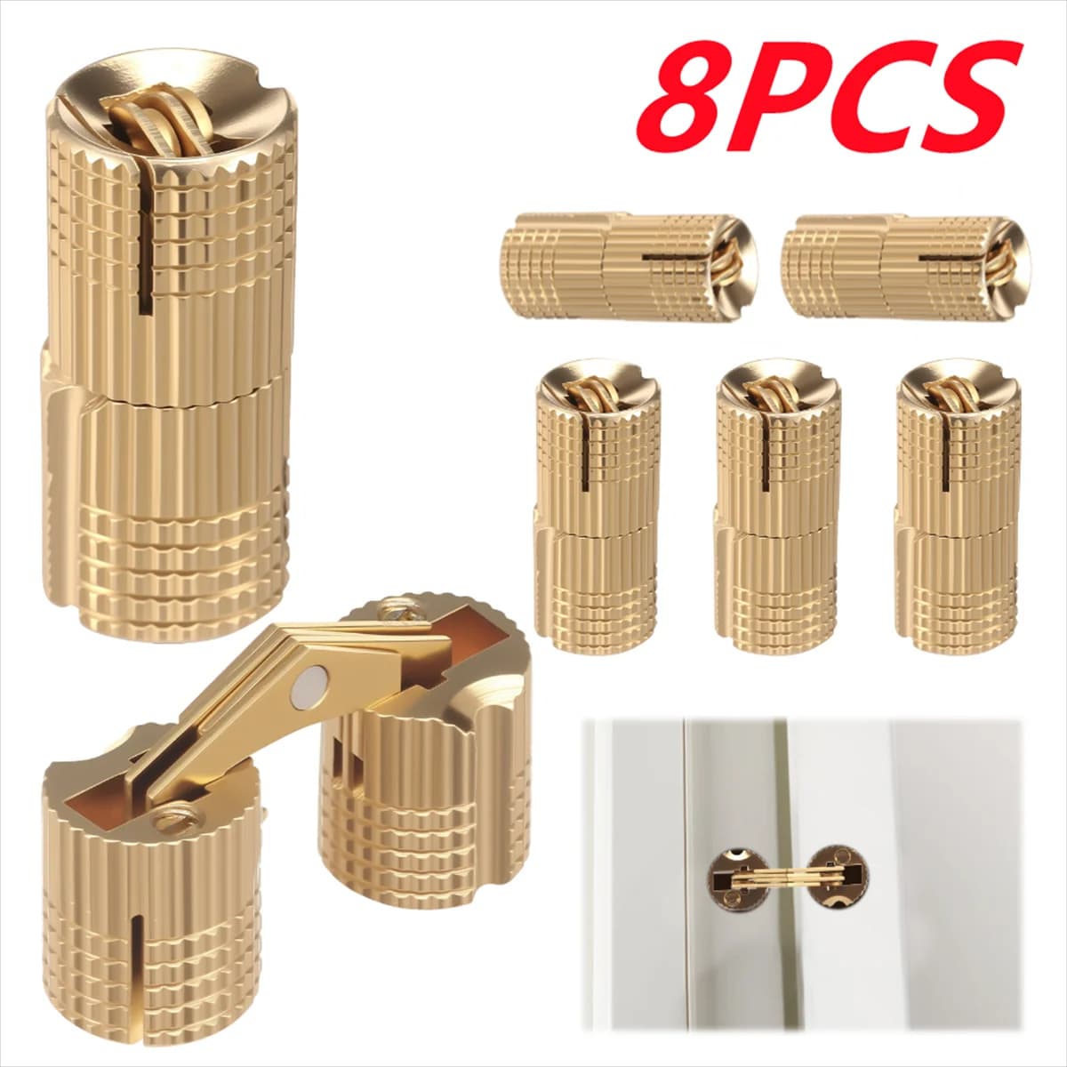 8 pz 10mm Rame Ottone Porta Cerniere Cilindrico Nascosto Cabinet Nascosto Invisibile Mobili Barile Cerniera Per Hardware Confezione Regalo