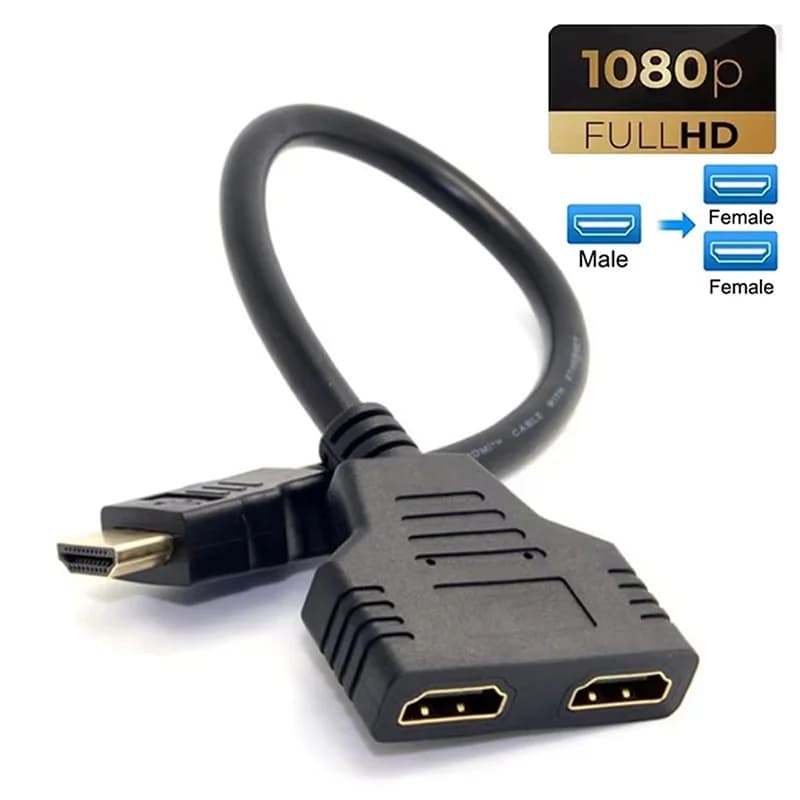 Cavo splitter HDTV 1 ingresso 2 uscite 1080P HD, adattatore a doppia porta per TV Box, PC, Laptop, PS4, Xbox a Monitor, Proiettore, TV, con connettore placcato oro