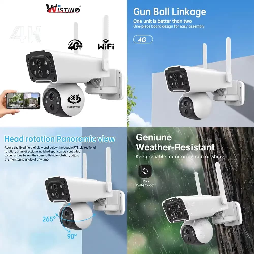 Telecamera di Sicurezza WiFi HD 8MP a 360 Gradi con Rilevamento di Movimento e Doppio Sensore PIR per Interni ed Esterni