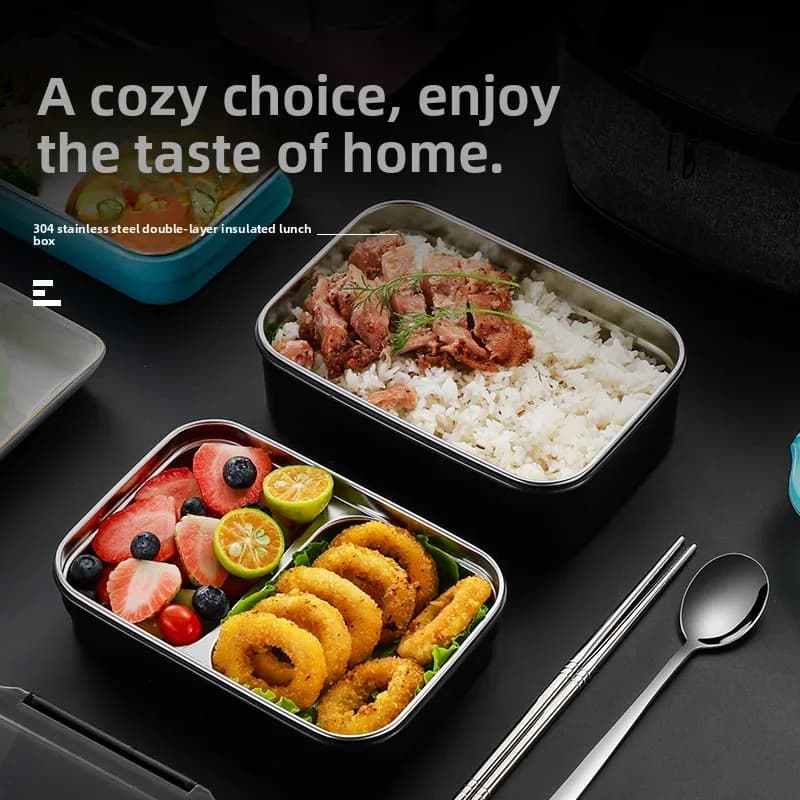 Contenitore per Pranzo Giapponese a Doppio Strato in Acciaio Inox 304, Isolato, Adatto al Microonde, Portatile, Bento Box per Lavoro e Scuola