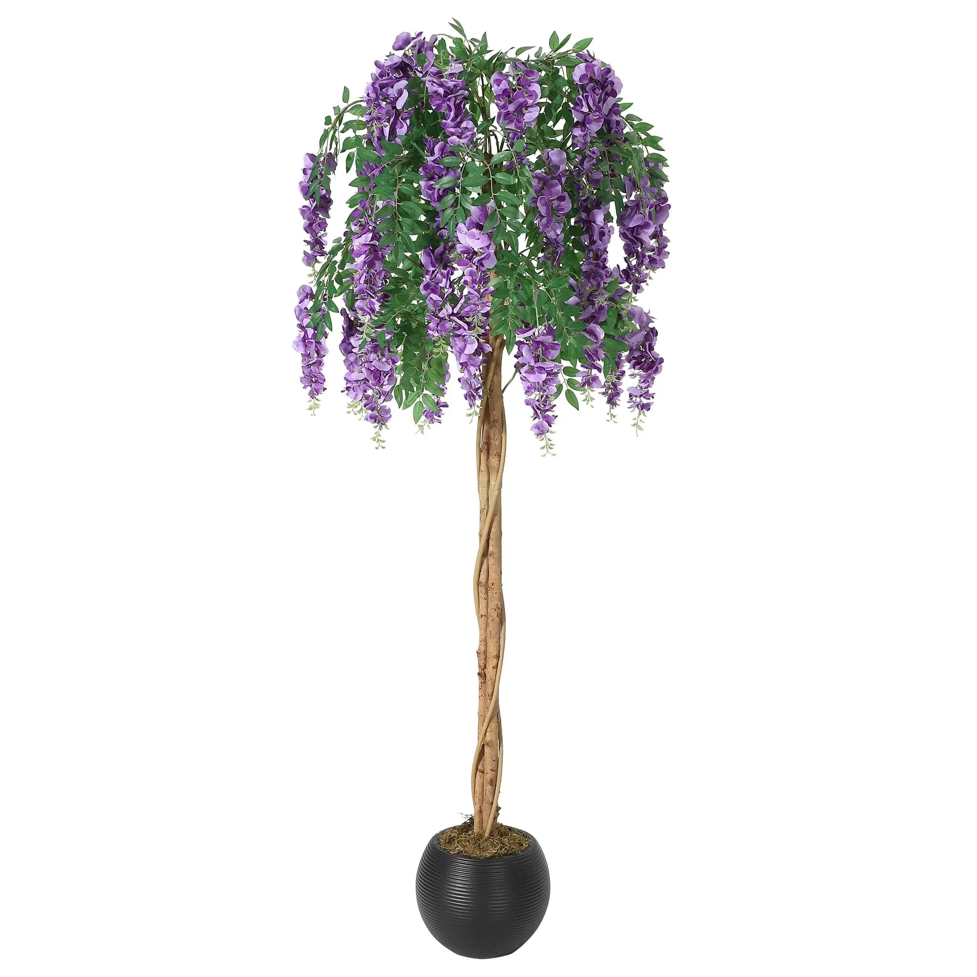 Artificial Bean Flower Tree 1.8 Meters Purple, Purple-Red Plant with Cement Vase - Copper with Musk for Home Decoration and Living Room