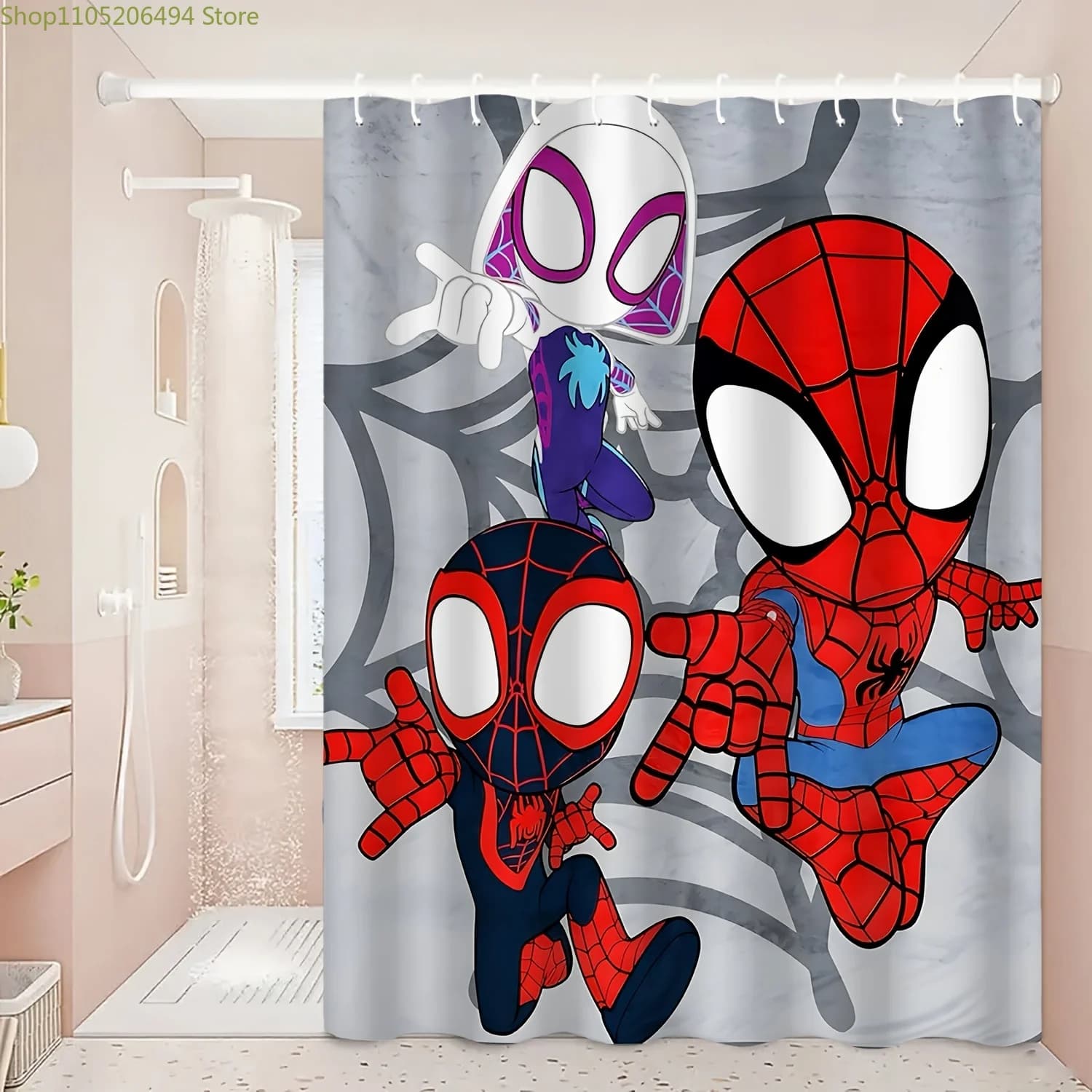 Tenda da doccia stampata Marvel con design Spider-Man, resistente, perfetta per bagni domestici accoglienti o bagni per gli ospiti, Halloween