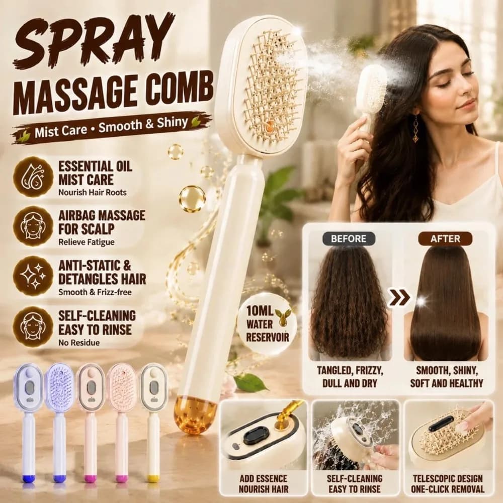Steam Spray Hair Massage Comb Can Add Hair Essential Oil Brush Scalp Relieve Fatigue Anti-Frizz Smooth Detangler Comb Self-clean