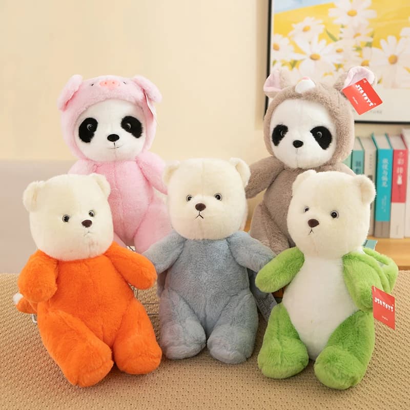 Peluche Panda Trasformabile Carino, Orsetto Bianco con Cappello, Regalo di Compleanno per la Fidanzata, Morbido Animale di Peluche da Collezione in PP