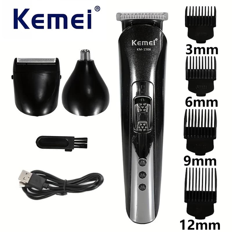 Kemei KM-1506 Rasoio elettrico 3 in 1 Ricarica USB Tagliacapelli Elettrico ricaricabile Naso Macchina da barba professionale