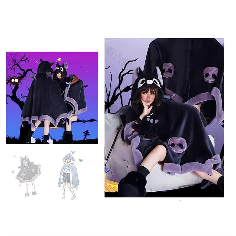 A69esoft Bat Cape Felpa con cappuccio per cosplay di Halloween, felpa con cappuccio coperta indossabile carina per donne e bambini
