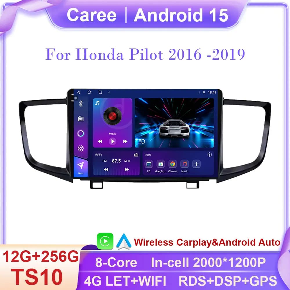 Android 14 For Honda Pilot 2016 2017 2018 2019 Car Radio Multimedia Player GPS Navigation Audio DSP Stereo Carplay WIFI No Din