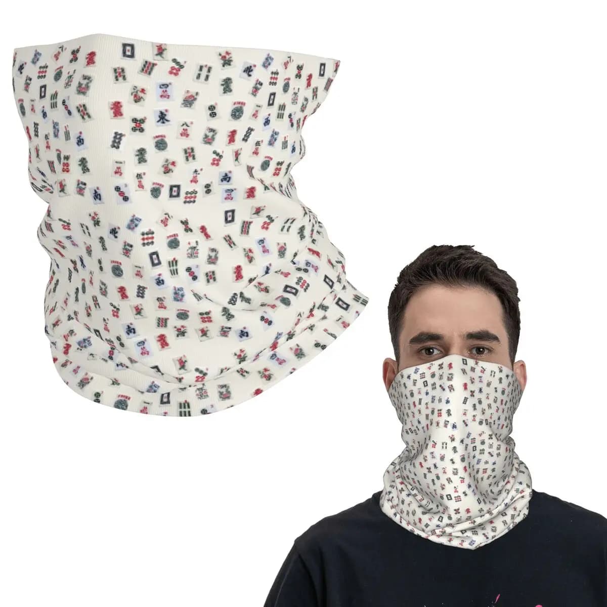 Bandana con design delle tessere del gioco Mahjong, copricollo stampato, sciarpa magica multiuso, passamontagna da equitazione, unisex, per adulti