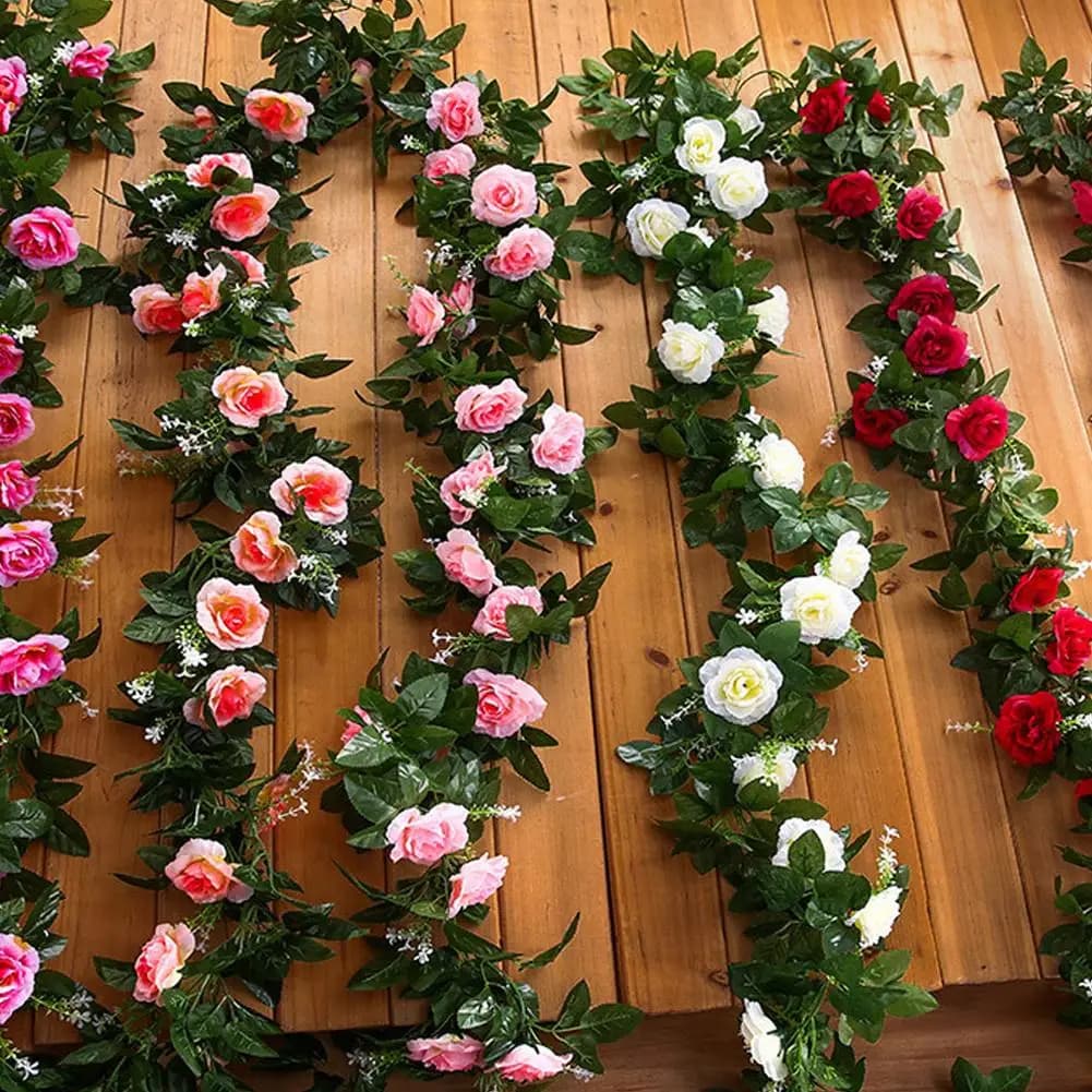 Ghirlanda di rose artificiali da 230 cm per Natale, matrimoni, decorazioni per interni ed esterni, pareti, giardino, fai da te, feste di compleanno