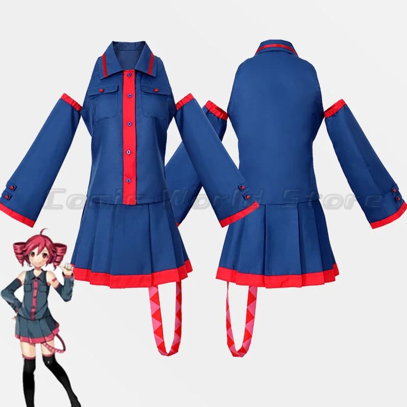 Anime Kasane Teto Cosplay Fashion Uniform Costume Wig Vtuber Teto Blue Dress Suit For Women Halloween Party Formula Suit Dress