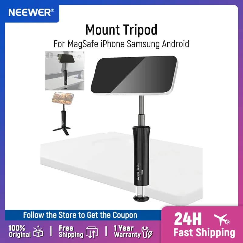 Supporto Magnetico per Telefono da Aereo NEEWER, Treppiede da Scrivania per Smartphone, Asta Selfie Portatile, Gadget da Viaggio Essenziale