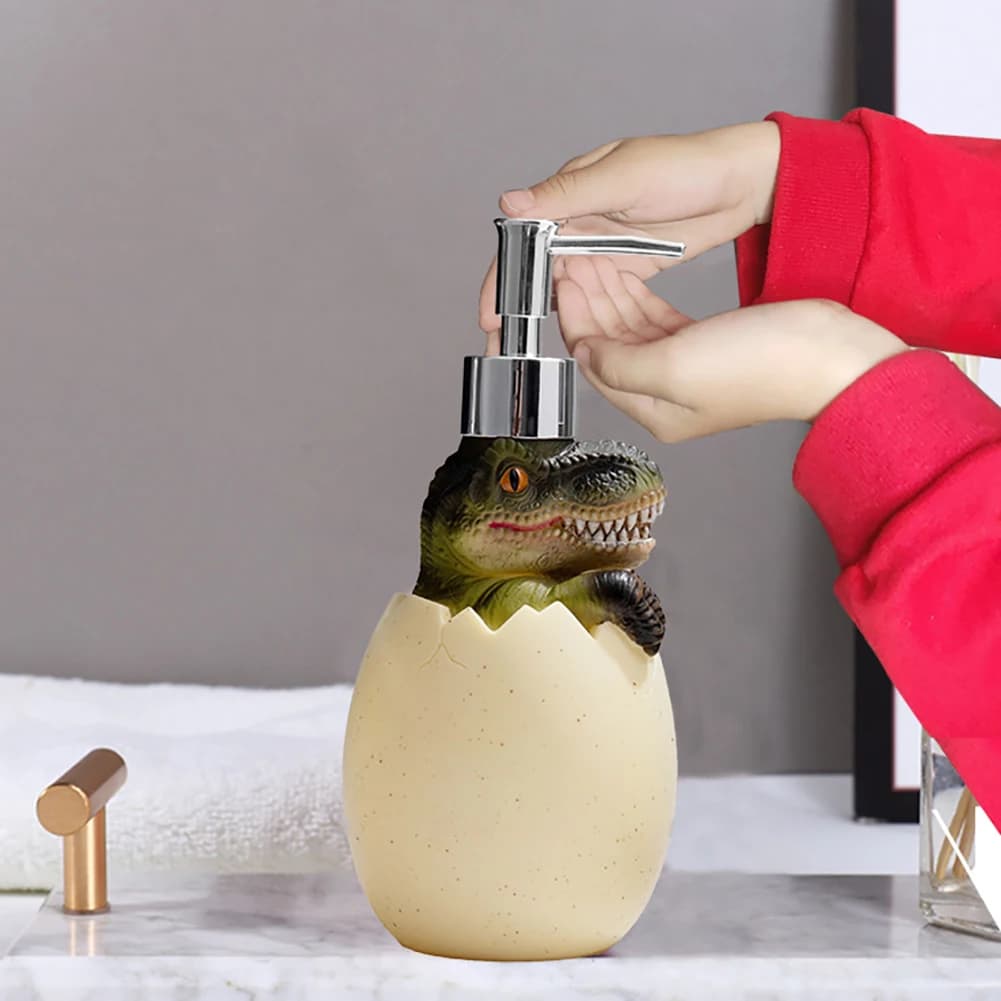 Dispenser di sapone a forma di dinosauro, riutilizzabili, portatili, contenitori per il riempimento, prevengono le perdite, ecologici, per cosmetici e detergenti