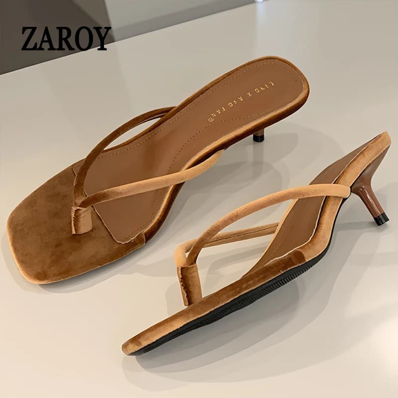 Sandali Estivi da Donna con Tacco Basso Sottile e Punta Aperta, Ciabatte Casual da Spiaggia, Infradito di Design, Mules e Slides