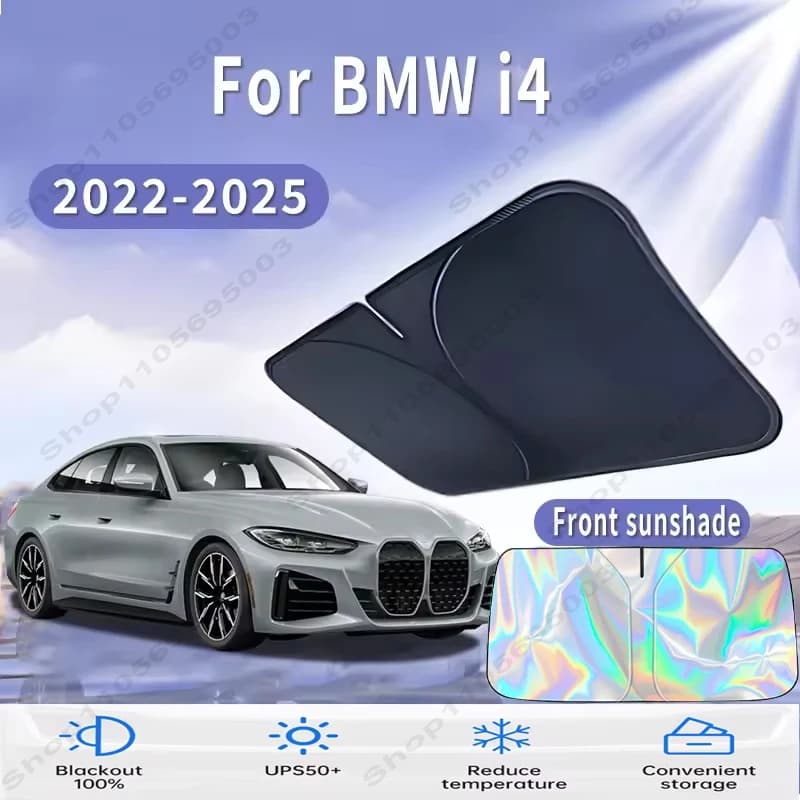 Front Windshield Sun Shade For BMW i4 2022~2025 Custom Fit Foldable UV Reflective Sun Heat Protection Car Interior Accessories