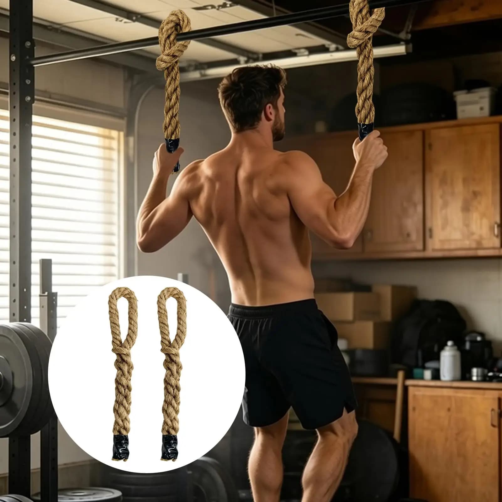 pull up rope grip set of 2 strength training handle fit dumbbell barbell kettlebell weight lifting auxiliary workout accessory