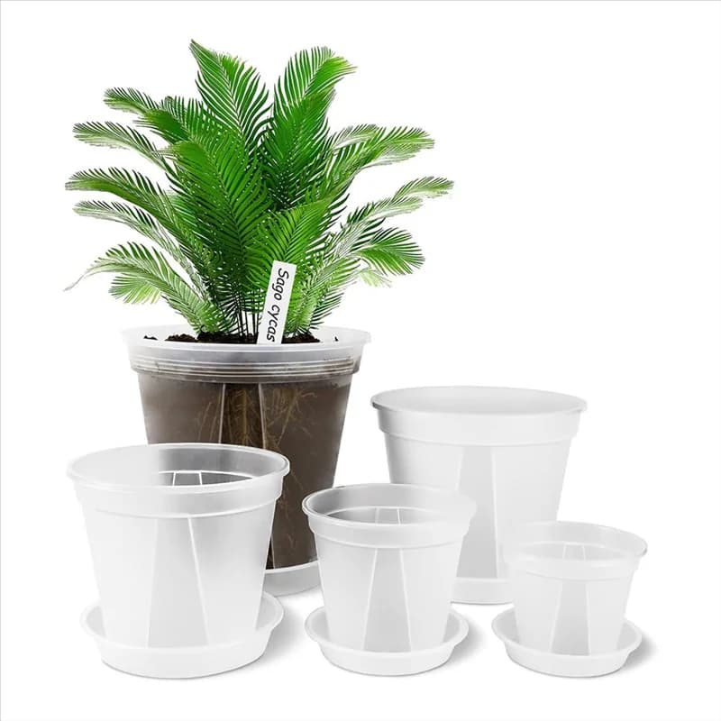 Clear Plastic Plant Pots With Saucers-10 Pieces In 4/5/5.5/6/7 Inch Sizes, Thick Nursery Pot For Plants Including Drainage Holes