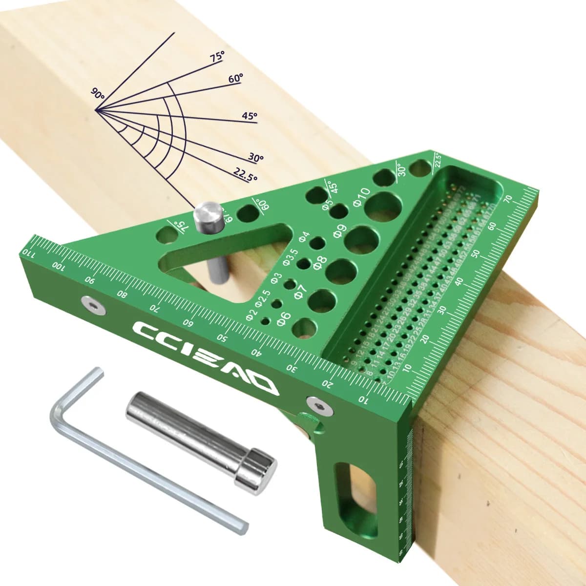 Righello di misurazione multiangolo 3D quadrato da carpentiere, posizione del foro ad alta precisione 22,5 ° -90 ° Righello quadrato per la lavorazione del legno in lega di alluminio