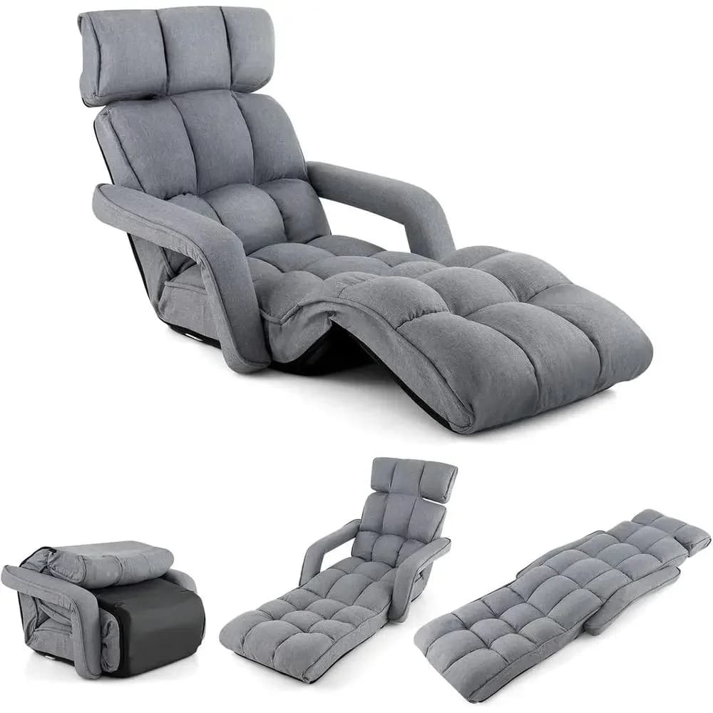 6-Position Adjustable Chaise Lounge Chair with Armrest and Footrest, Padded Recliner for Gaming, Reading, Living Room, Bedroom -