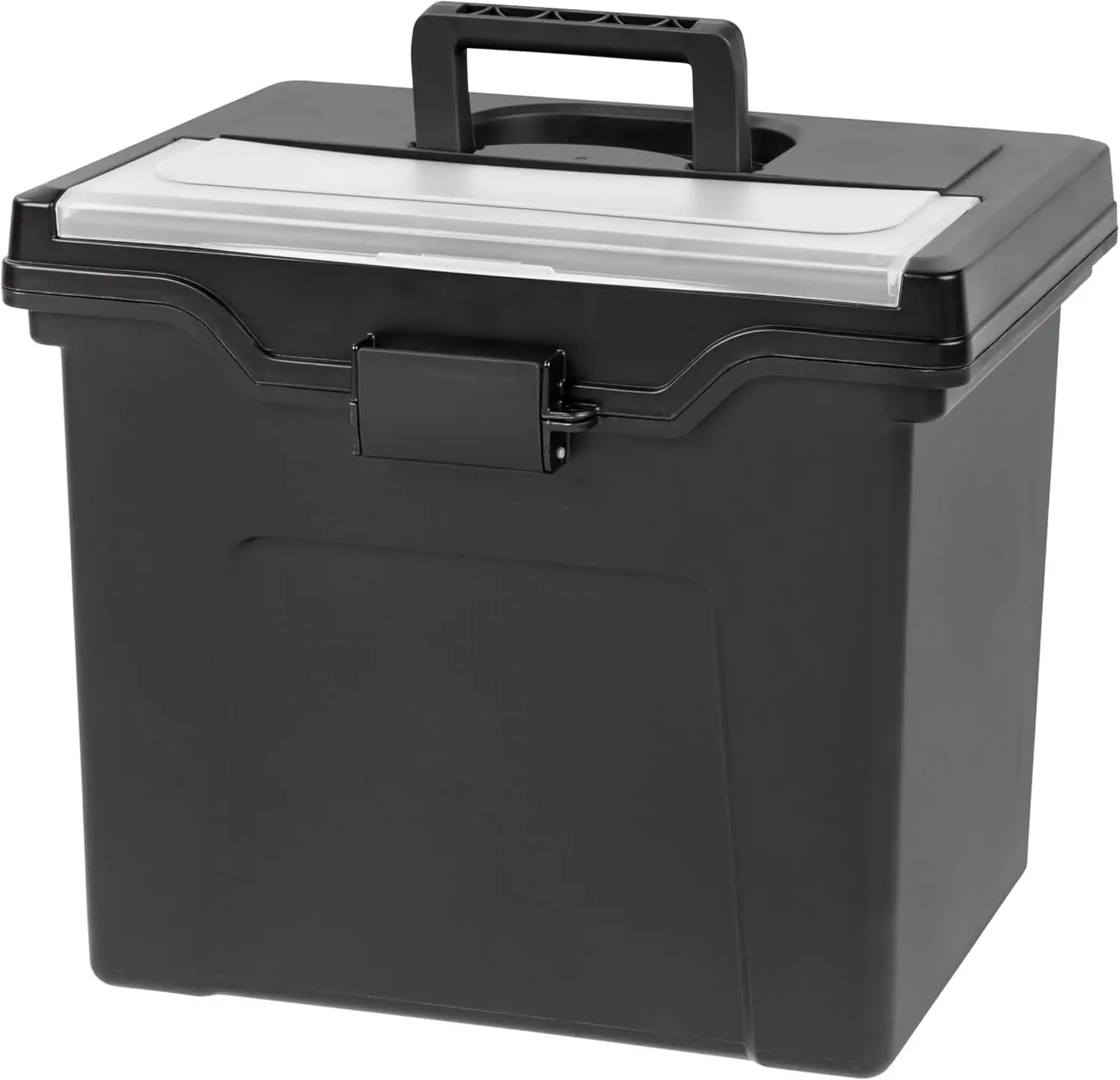 Scatola Portadocumenti in Plastica con Coperchio per Cartelle Formato Letter, Organizzatore Portatile con Maniglia e Chiusura Sicura, Nero