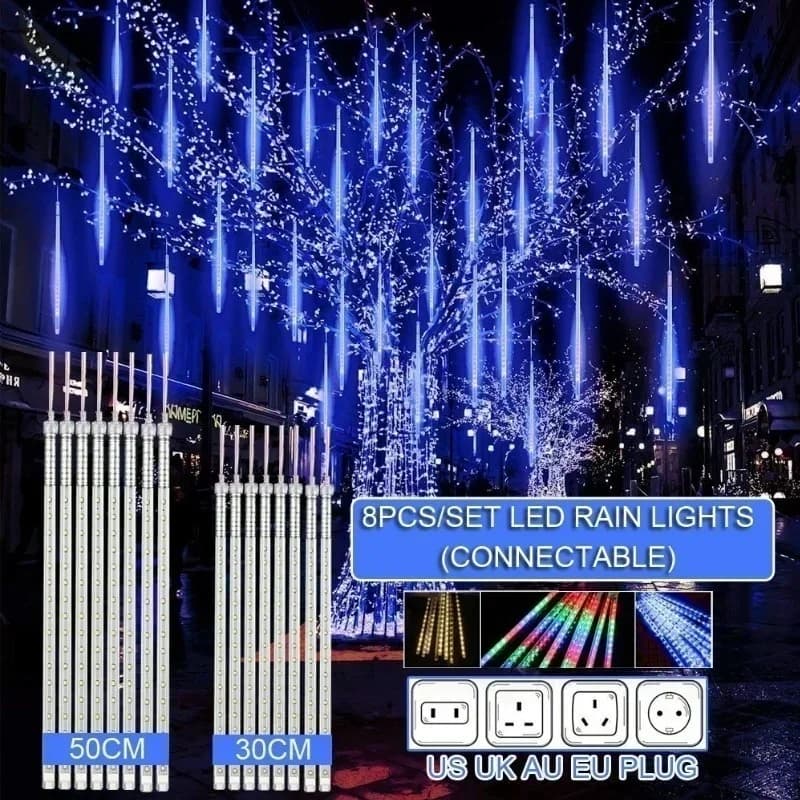 30 cm /50 cm Impermeabile Meteor Shower Pioggia 8 Tubo LED Luci Della Stringa Per Le Vacanze All'aperto Decorazione Di Natale Albero EU/US/AU/UK Spina