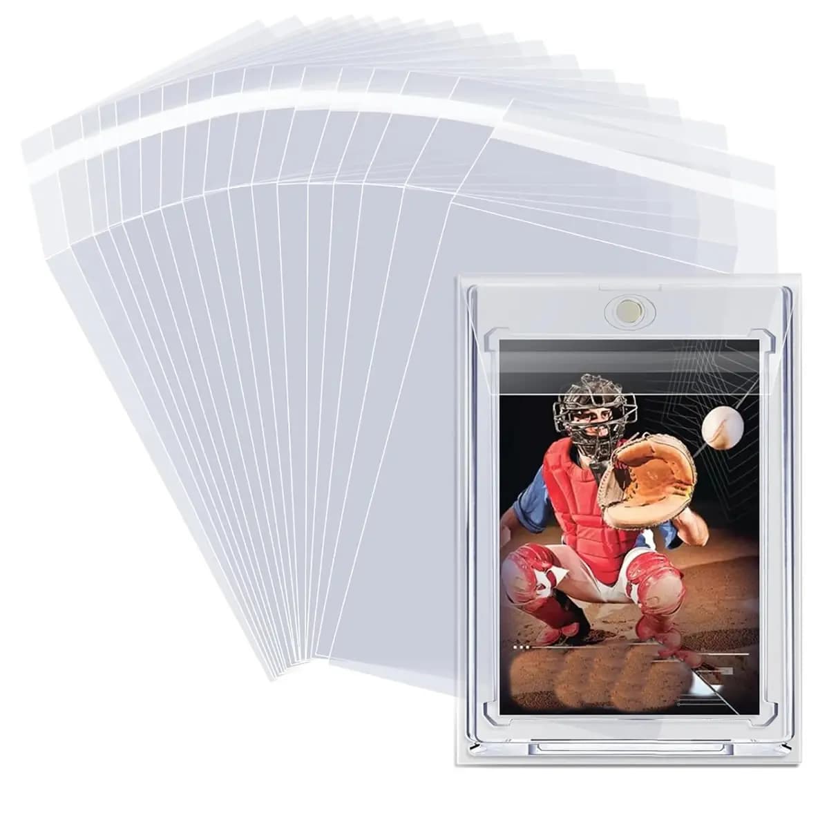 100PCS Clear Magnetic Card Holder Sleeves For 35PT Protective Film Hard Plastic Waterproof Protector Game Card Sleeve 82mm*116mm