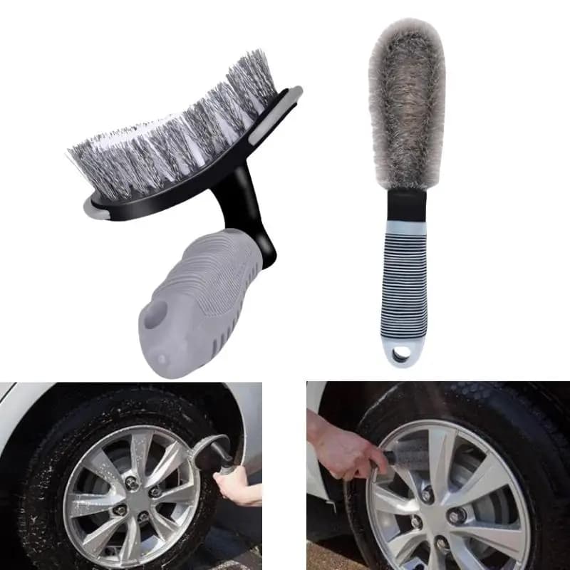 2Pcs Multifunctional Car Tire Brush Soft Bristle Wheel Cleaning Detailing Tools for Motorcycle Bike SUV Care