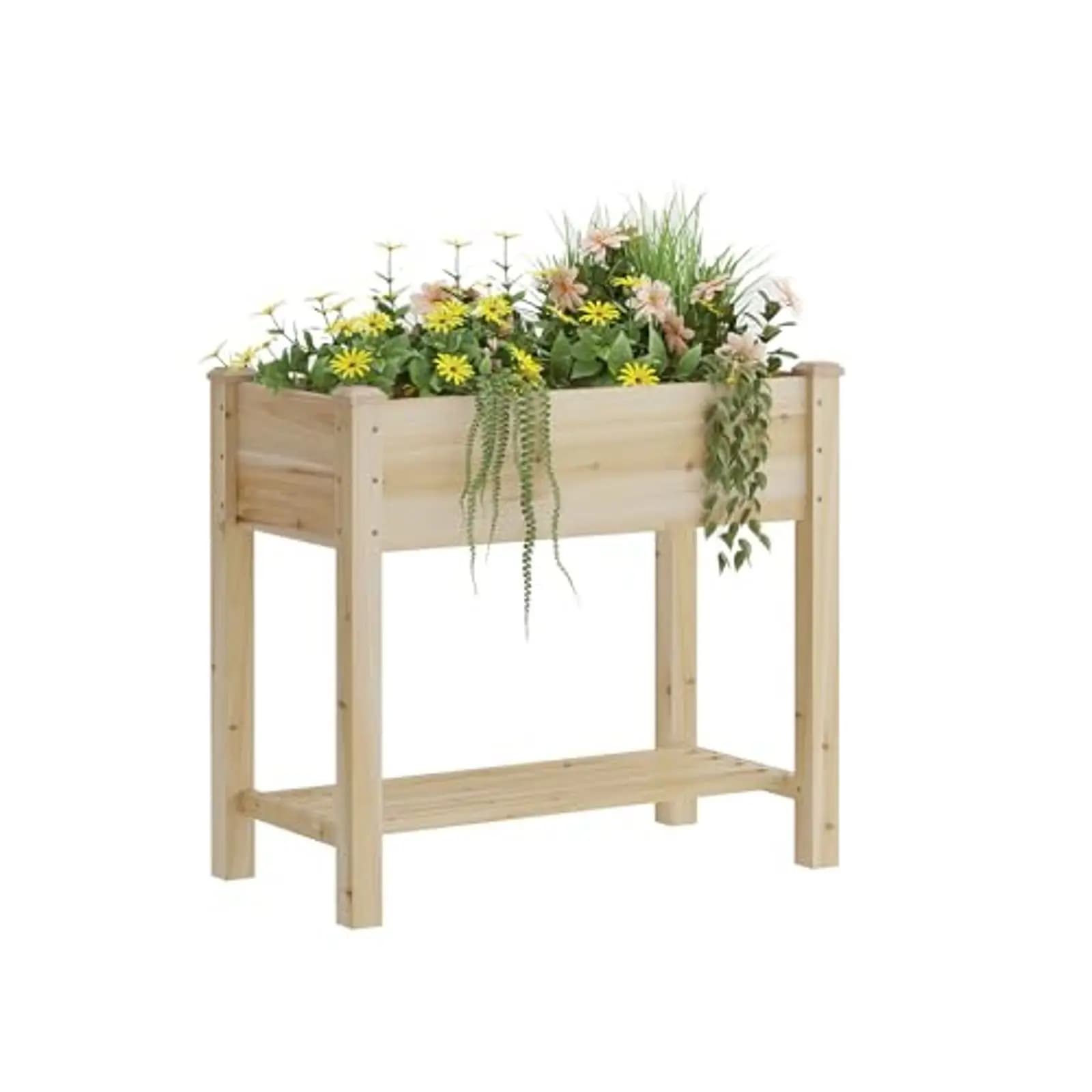 Fioriera Rialzata in Legno con Ripiano Portaoggetti, 34x18x30 pollici, per Giardino, Cortile, Patio, Balcone