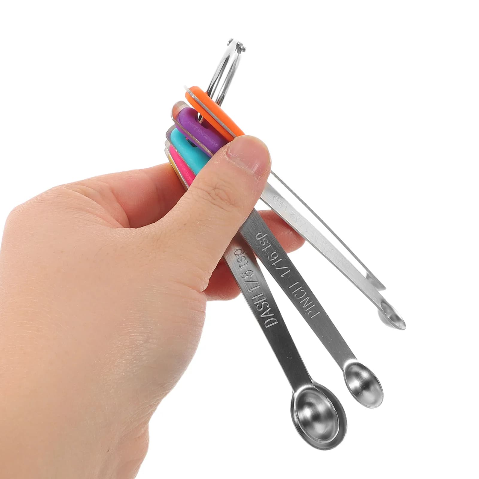 Set di 5 Mini Cucchiai Dosatori in Acciaio Inox con Impugnatura Colorata Antiscivolo per Cucina e Pasticceria