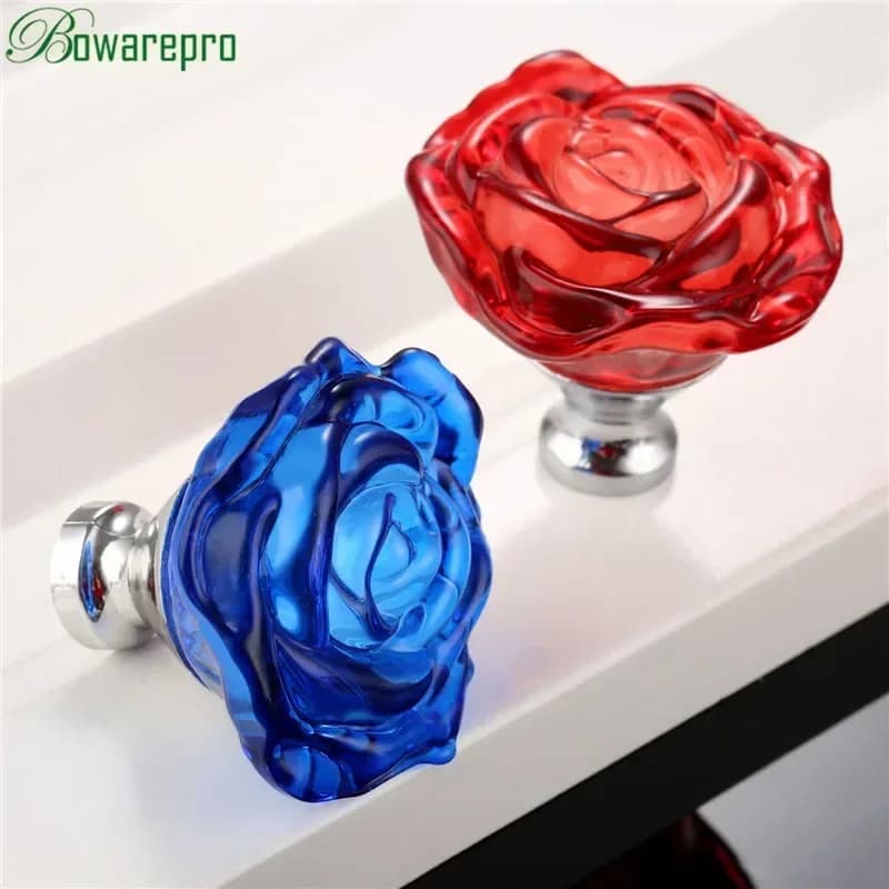bowarepro 50MM cristallo rosa maniglia in vetro manopola dell'armadio cassetto tirare maniglia porta della cucina armadio hardware manopole per mobili maniglie
