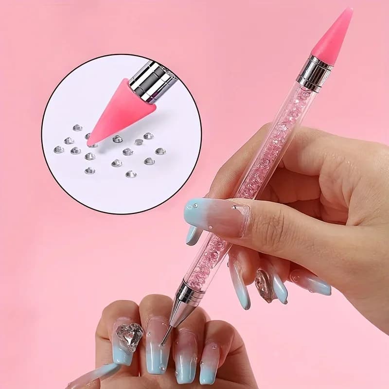 Pennello per unghie per manicure Penna per trapano a doppia testa Penna per punto per pittura a punti Raccoglitore di strass Matita per cera Strumento con manico in cristallo
