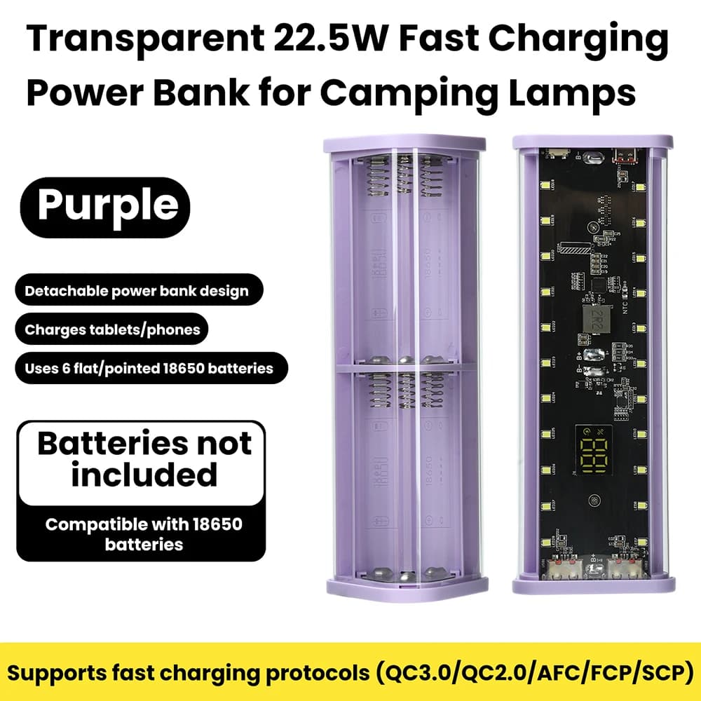 Power Bank Case 6*18650 Quick Rechargeable Transparent Battery Case 22.5 W Free USB Type C Sealing for Phone Pad
