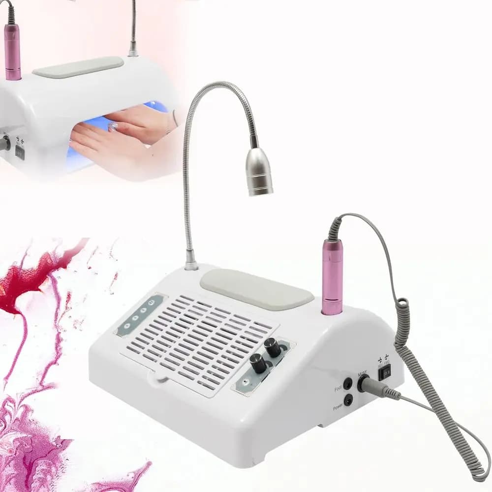 Set Completo Aspiratore Polvere Unghie: Aspiratore, Trapano Elettrico, Asciugatore Gel UV, Cuscino per Mani, Lampada da Tavolo per Salone e Uso Domestico