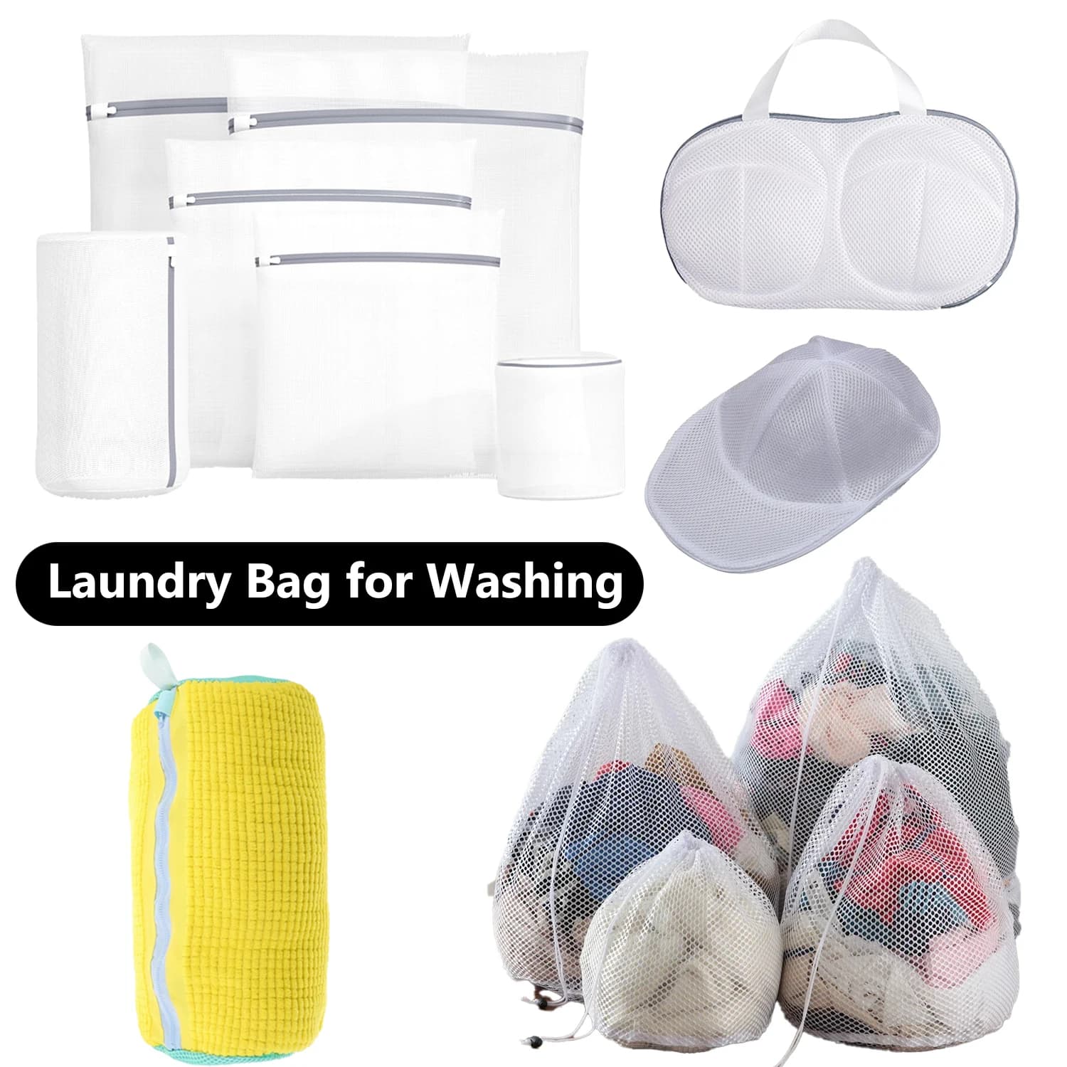 Laundry Bag Washing Mesh Zip Machine Bra Shoe Hat Cap Cleaner Clothing Organizer Anti-Deformation Wash Protector Travel Storage