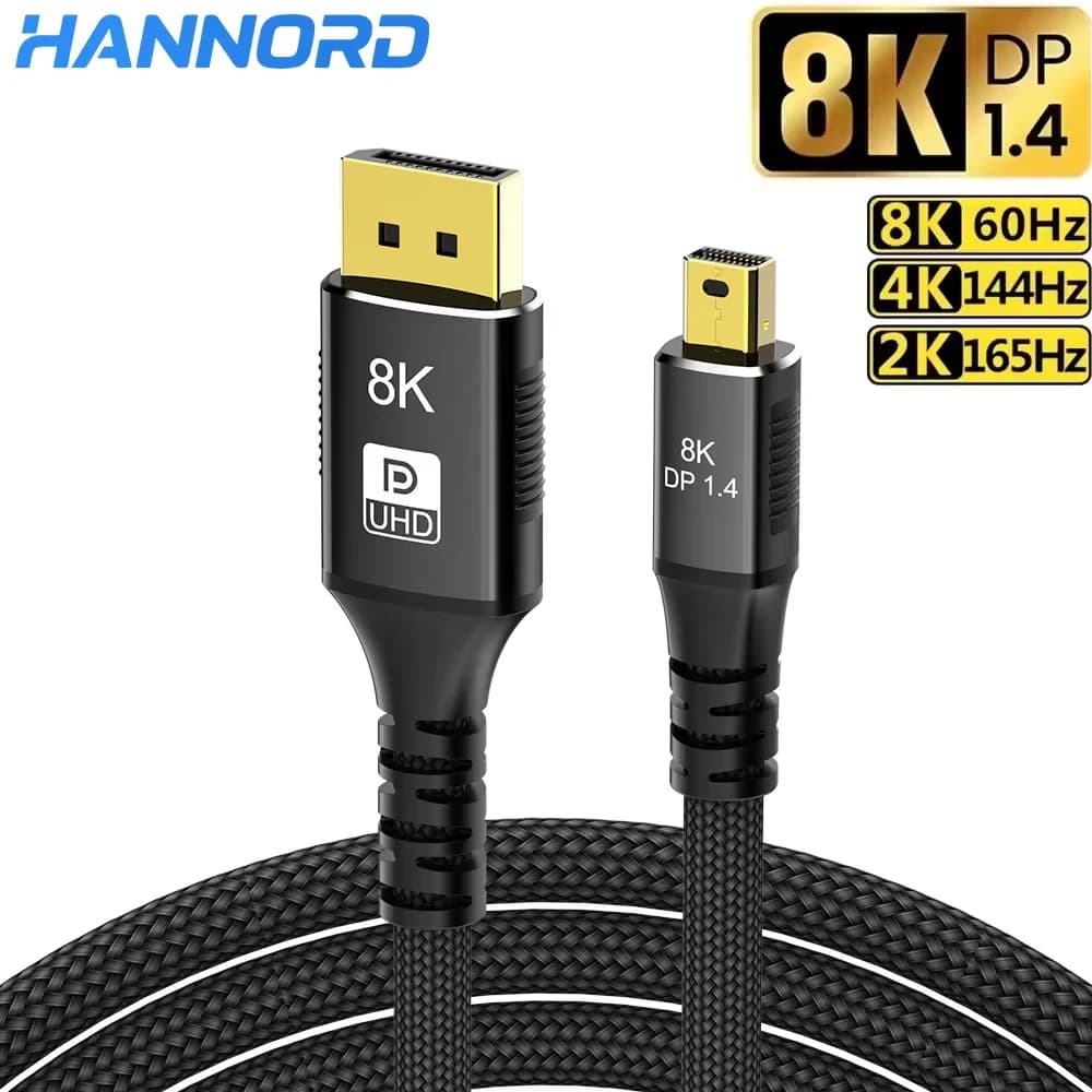 Cavo DisplayPort 16K a Mini DP DP2.1 8K@120Hz/60Hz 4K@240Hz HDR per Laptop, Xbox, Proiettore, Monitor da Gaming