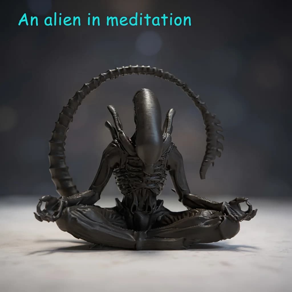 An alien ornament in meditation, creatively designed to create a personalized atmosphere space, suitable for collection.