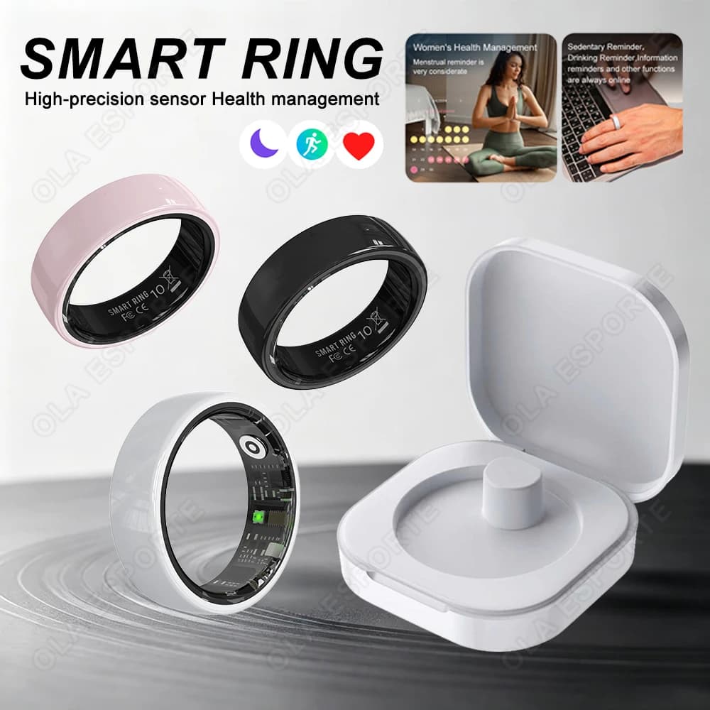 Ceramic Smart Ring Heart Rate Blood Pressure Sleep Monitoring Motion Tracking IP68 Waterproof Men Women Smart Ring Holiday Gift