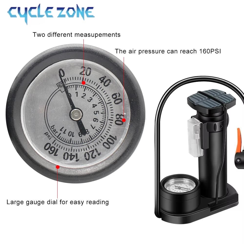 Bicycle Foot Pump With Gauge Portable Bicycle Tire Inflator Motorcycle E-bike Bike Pumps Universal Home Pump Cycling Accessories