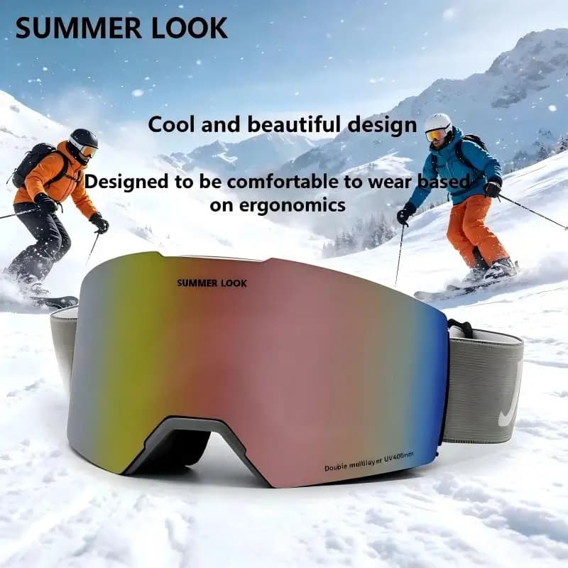 Occhiali da Sci Magnetici Antiappannamento UV400, Resistenti agli Urti, per Uomo e Donna, Occhiali da Neve Integrali