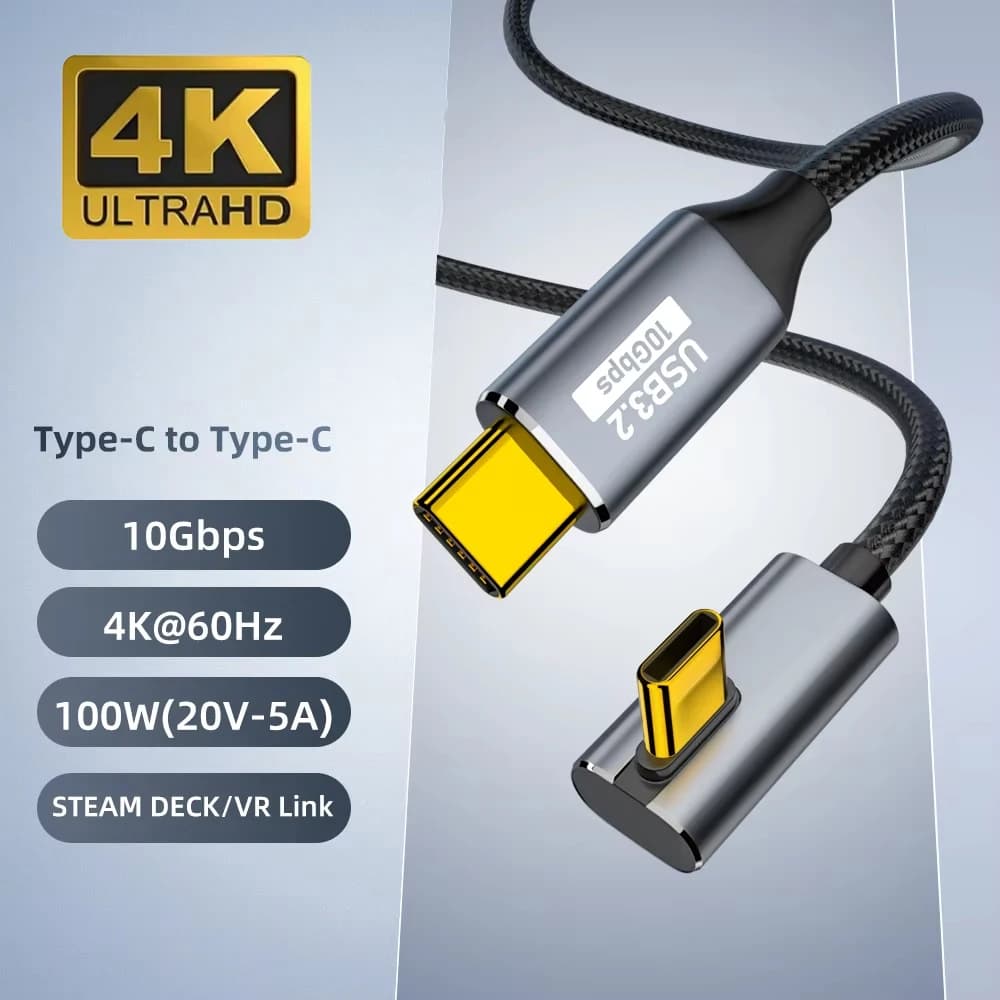 Cavo USB-C a USB-C a forma di U PD100W, USB3.2 10Gbps ThunderBolt 3, 5A, tipo C per iPhone 15 Pro Max, MacBook Pro, Samsung, Huawei